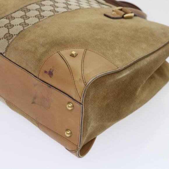 GUCCI Beige Canvas Nailhead Suede Tote with Dustbag 2000's Model 120897 - Picture 10 of 16